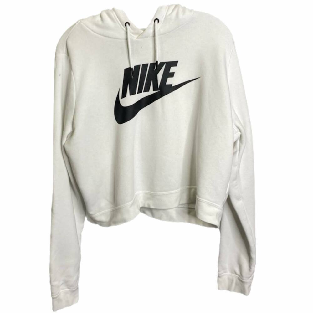 Nike Women's Size XL Hooded Sweatshirt White‎ Long Sleeve Black Logo Sporty